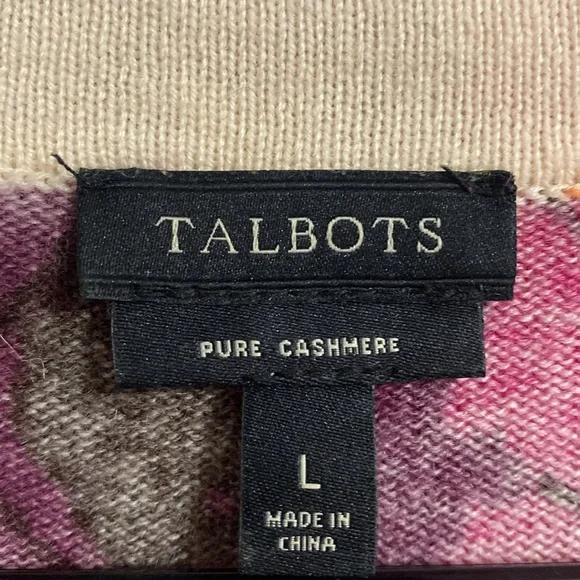 Talbots 100% Cashmere Multicolor Floral 3/4 Sleeve Cardigan Sweater. Women’s L - Picture 3 of 9
